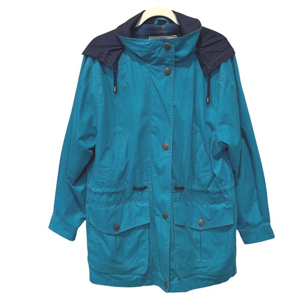 Vintage 90s Pacific Trail Women's Trench Jacket Coat Teal‎ Size M Fleece Lined